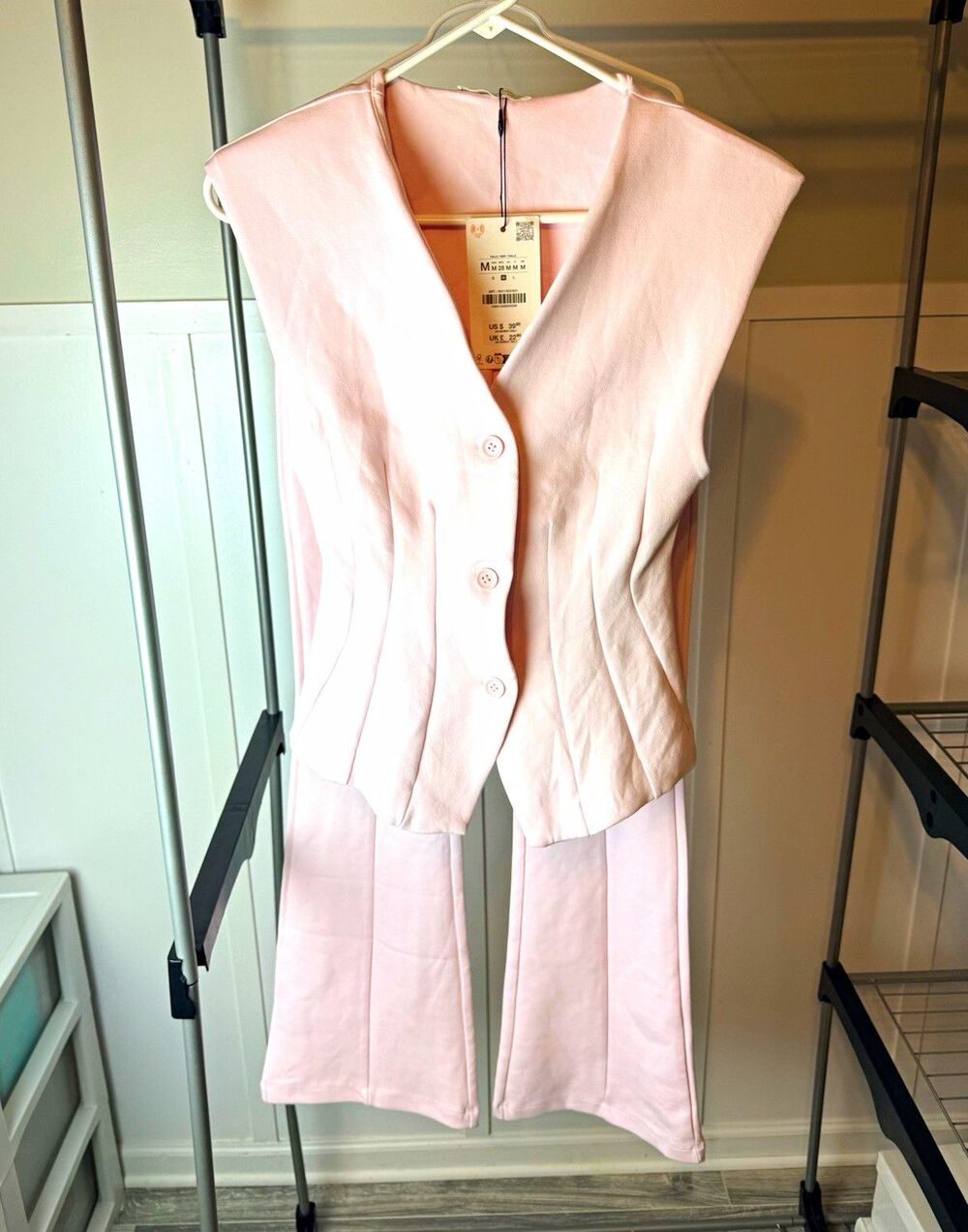 Zara Women’s M Pink Vest Flare Pants 2 Piece Suit Set NWT Tailored Y2K